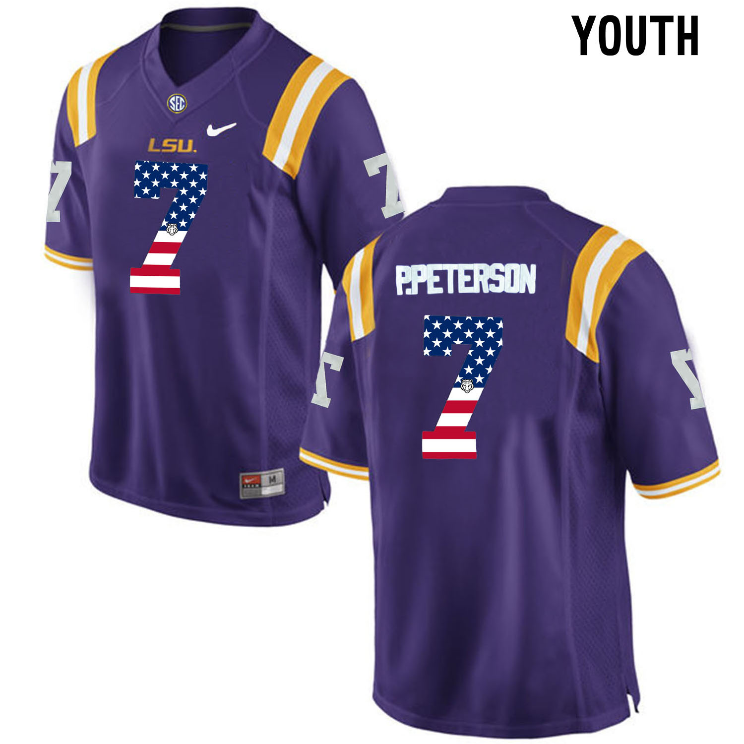 US Flag Fashion Youth LSU Tigers Patrick Peterson 7 College Football Limited Jersey Purple